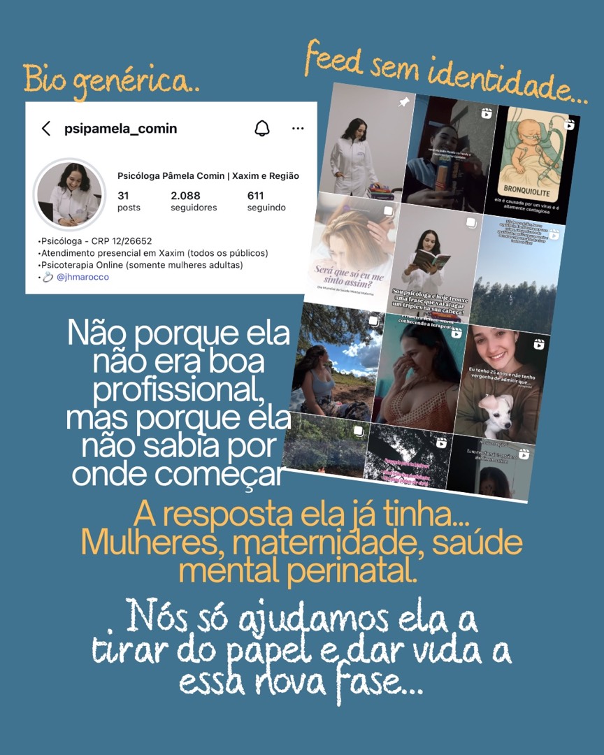 Comparativo do perfil da psicóloga Pâmela antes do reposicionamento